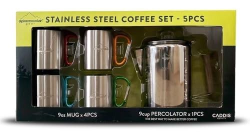 STAINLESS STEEL COFFEE PERCOLATOR AND MUGS SET