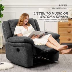  Manual Recliner, Fabric Tufted Club Chair, Home Theater Seating Reclining Sofa for Living Room(Charcoal)