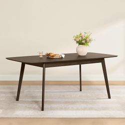 59"-75" Extendable Dining Room Table for 4-6, Modern Wood Dining Table, Solid Rubberwood Frame, Walnut Venner