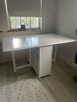 White Folding Drop-Leaf Dining Table