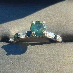 Green Sapphire And Diamond Engagement Ring