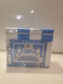 12 Piece Bed Sheet Set Blue Floral