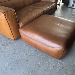Beautiful Genuine Leather Sofa + Oversized Ottoman — Great Condition