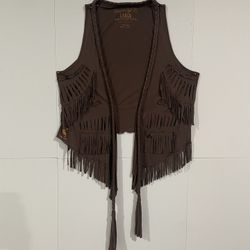Cowgirl Tuff Co. brown L fringe vest