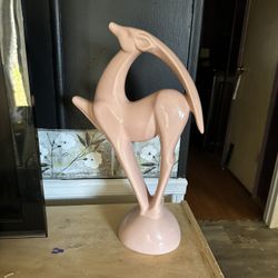 Vintage Royal Haeger Pottery 21” Light Pink Ceramic Gazelle Statue
