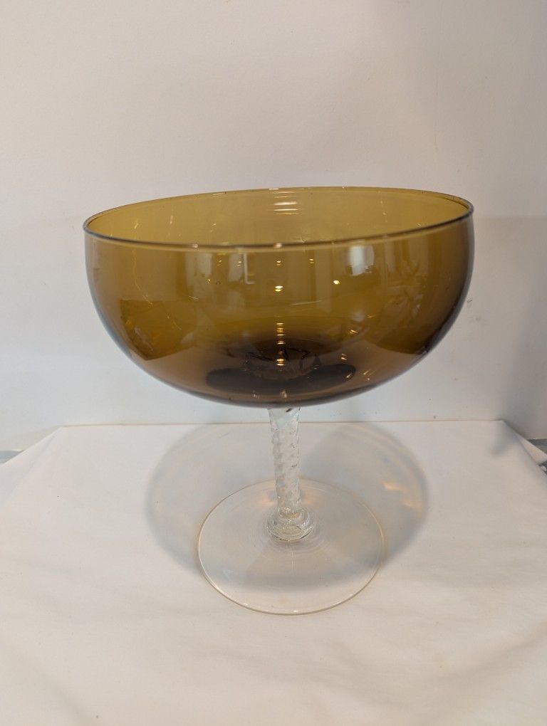 Large Clear &Brown Glass Cup/Flower Vase H8.5"X Top W 8.25"