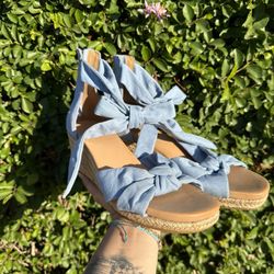 Size 7.5 NEW UGG Womens Yarrow Sandal Blue Suede Espadrille Wedge Size 7.5