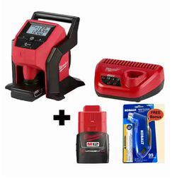 M12 12-Volt Lithium-Ion Cordless Portable Inflator Kit with 2.0 Ah Battery, Charger and free Bonus