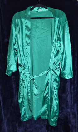 Satin Open-Front Robe in Emerald Green