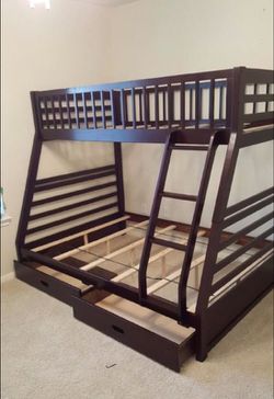 TWIN/Full CHERRY COLOR BUNK BED WITH UNDER DRAWERS NEW IN BOX