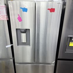 Brand new Samsung 22 cu. ft. Standard Depth 3-Door French Door Smart Refrigerator in Fingerprint Resistant Stainless Steel with Dispenser