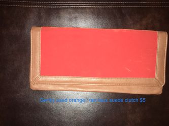 Gently used orange/tan faux suede clutch $5