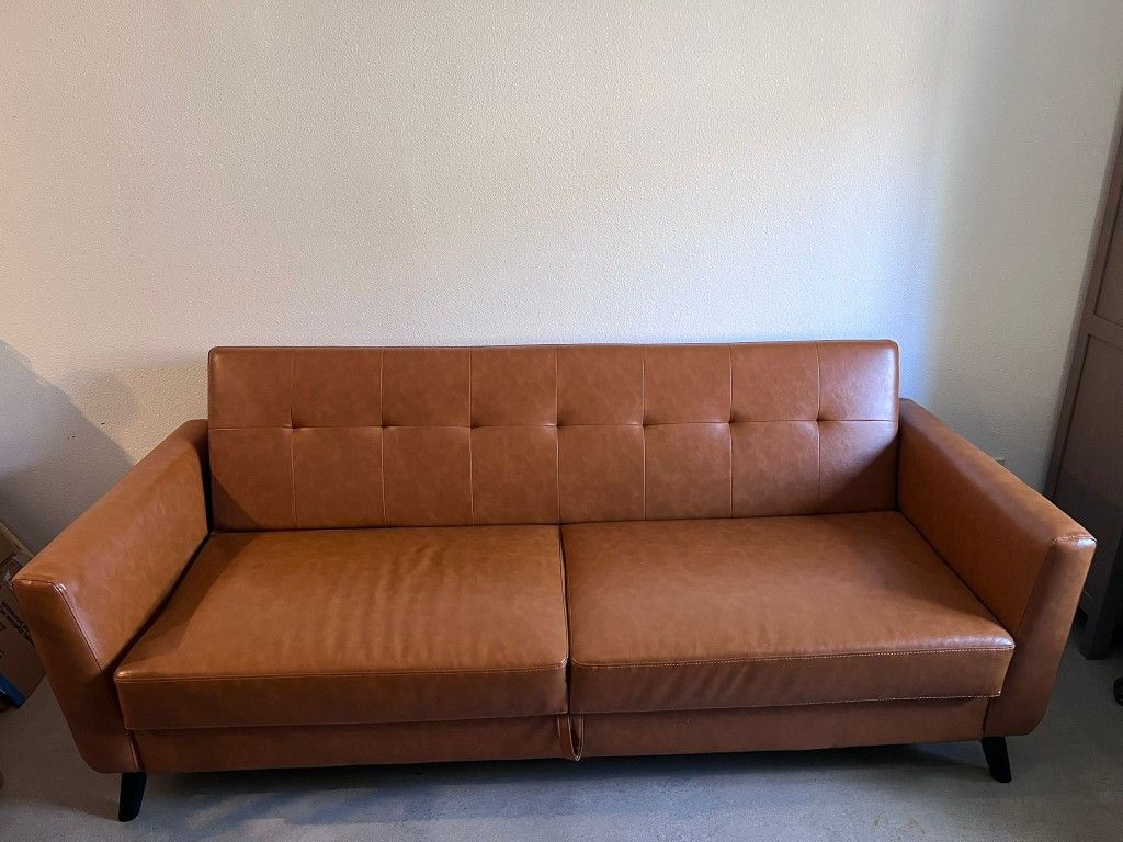 81" Faux Leather Sleeping Sofa with Storage