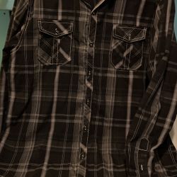 Mens Black Plaid Dress/Casual Shirt