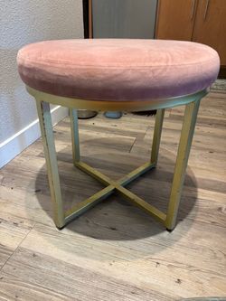 Round Pink Velvet Ottoman Stool