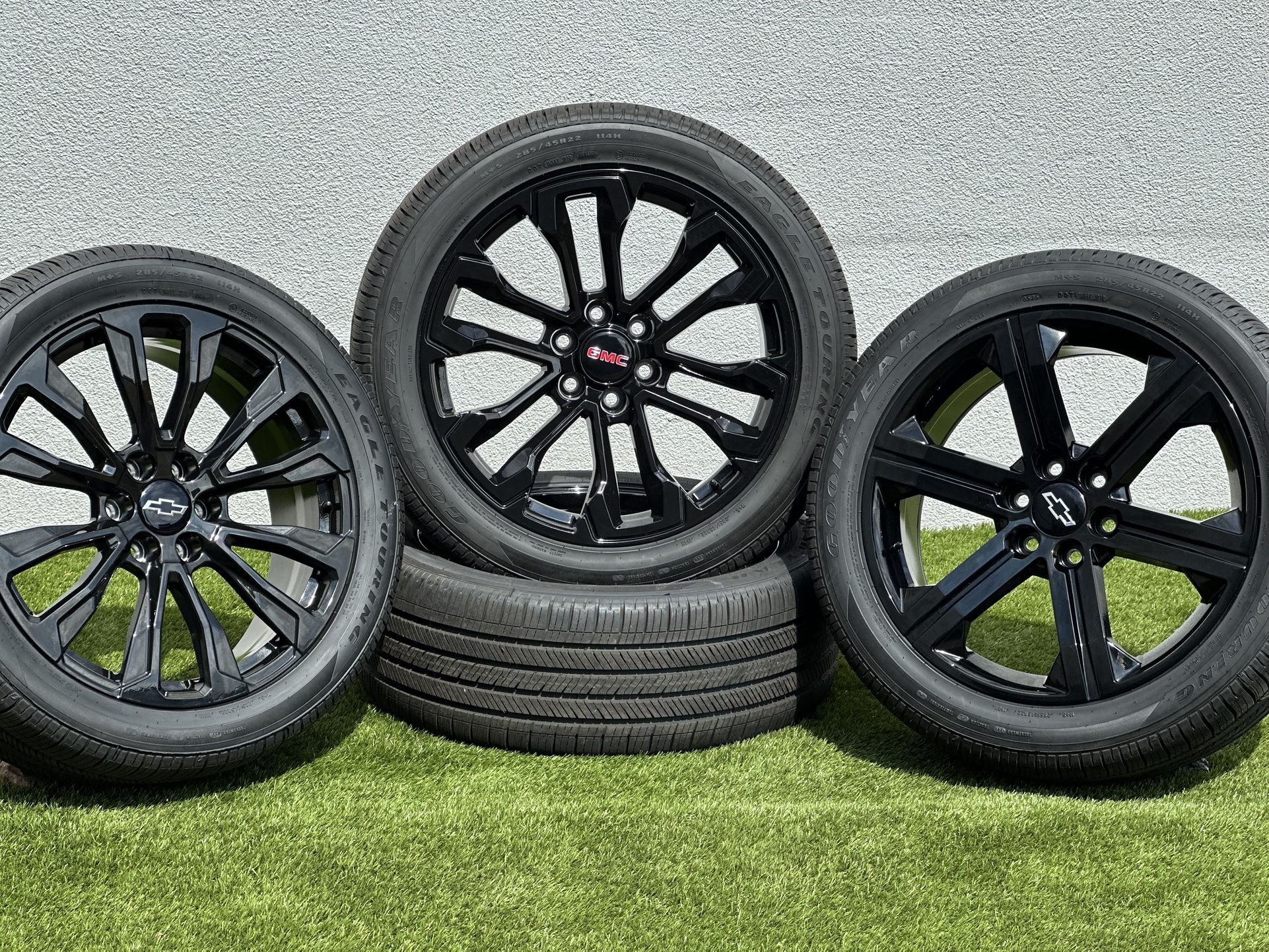 NEW 22” Chevy Silverado Wheels Black GMC Sierra rims 6 lug Goodyear Tires Tahoe Yukon Suburban Escalade