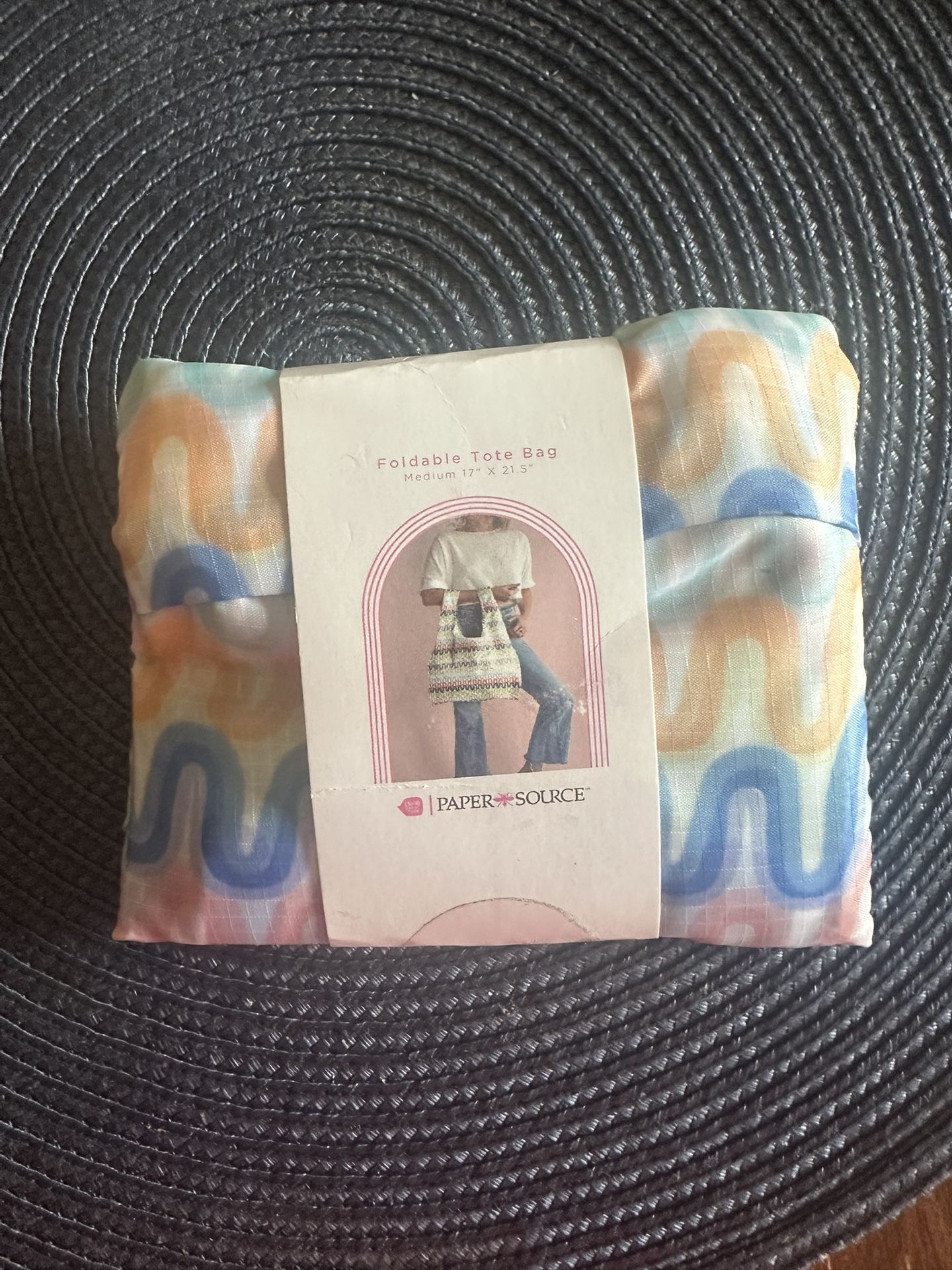 NWT! Paper Source Foldable blue, multi-color 17 x21.5” Medium Tote reusable Bag