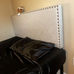 Grey Back Board And Bottom White Metal Piece Mattress Not Included QUEEN SIZE