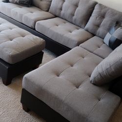 New Gray Sectional Sofa Couch With Ottoman 