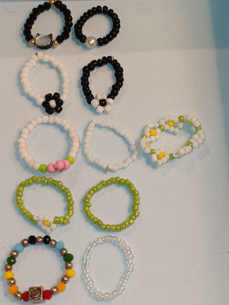 Set of 11 Handmade Beaded Rings