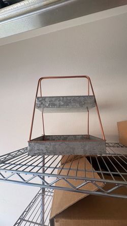 2-Tier Galvanized Metal Tray Stand