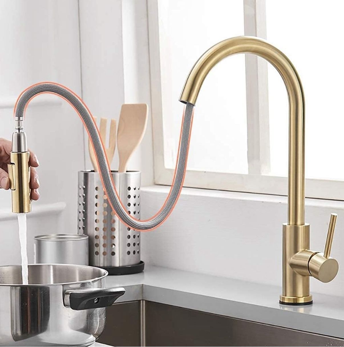 Water Tap Sensor Kitchen Faucets, Brushed Gold Smart Touch Inductive Sensitive Faucetxer Tap Single Handle Dual Outlet Water Modes Sink Tap/Brushed Go
