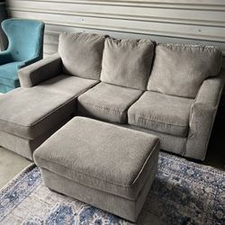 FREE DELIVERY, Gray L shape sofa with ottoman
