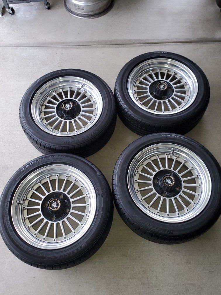 15x6.5 Jdm Crimson Linea Sport Fin Wheels & Tires