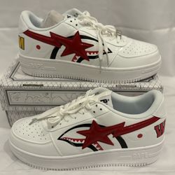 A Bathing Ape Bapesta “ White Shark “ Patent Leather Low Top Bape Shoes  - Size 10 Men’s NEW w/ BOX