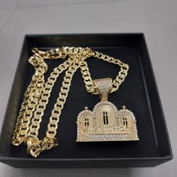 14K gold filled Diamond cut Cuban link chain and pendant