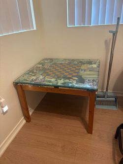 Wood Game Table with Glass Top