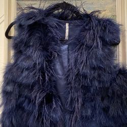 Ostrich Feathers Faux Blue Vest Jacket One Size 