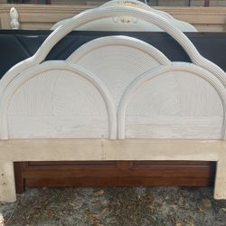 Vintage Coastal Painted Arched Pencil Reed Headboard