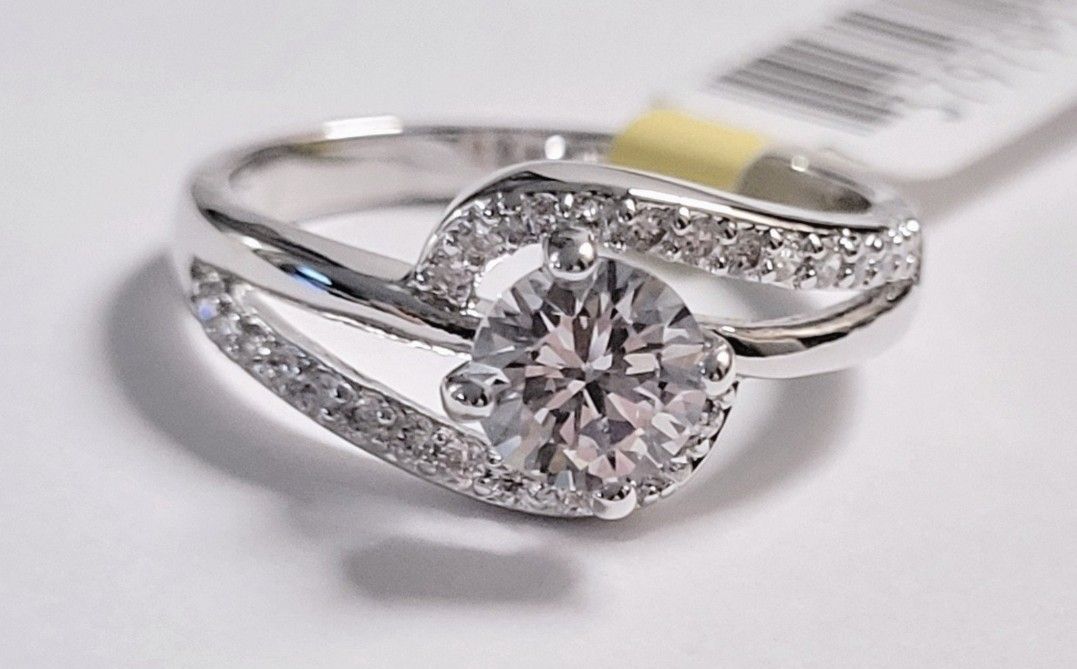 SHIPPING ONLY * Cubic Zirconia Rhodium-Plated Ring