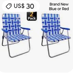 Brand New In Sealed Box - ( SET OF 2)  Beach Chair  Red Or Blue   