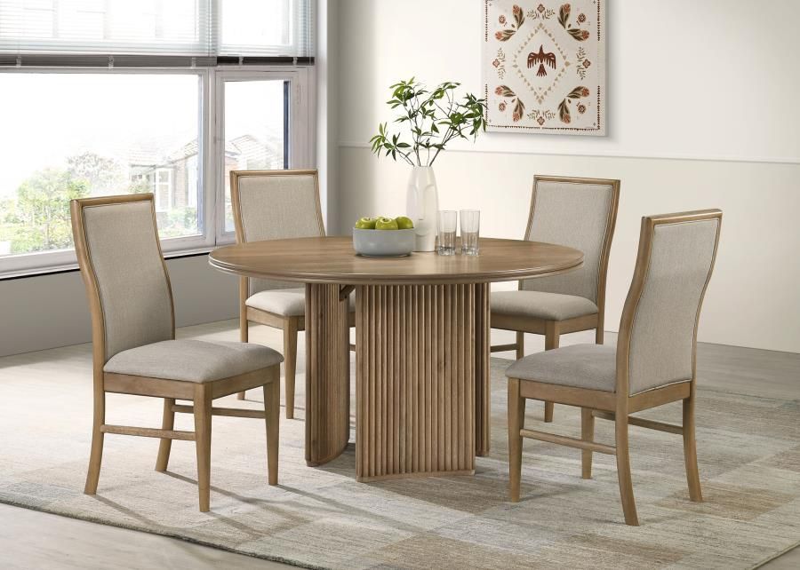 Modern 5 piece Round Dining Set With Tripod Style Pedestal Base!