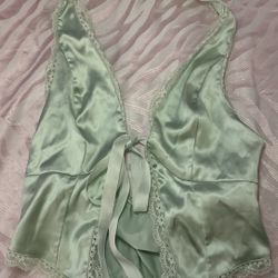 Mint green satin lace tie-front cami ✨ Super cute Y2K/coquette top 💖