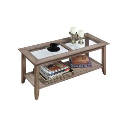 New in Box Tempered Glass Top Wooden Coffee Table High Quality