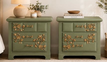 One-of-a-Kind Sage Green Boho Nightstands