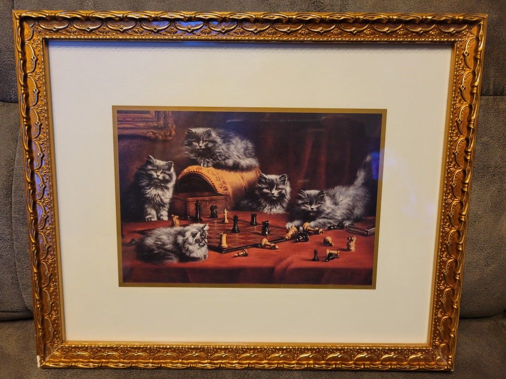 The Last Move by Augusta Talboys Framed Print Cute Fluffy Cats Chess