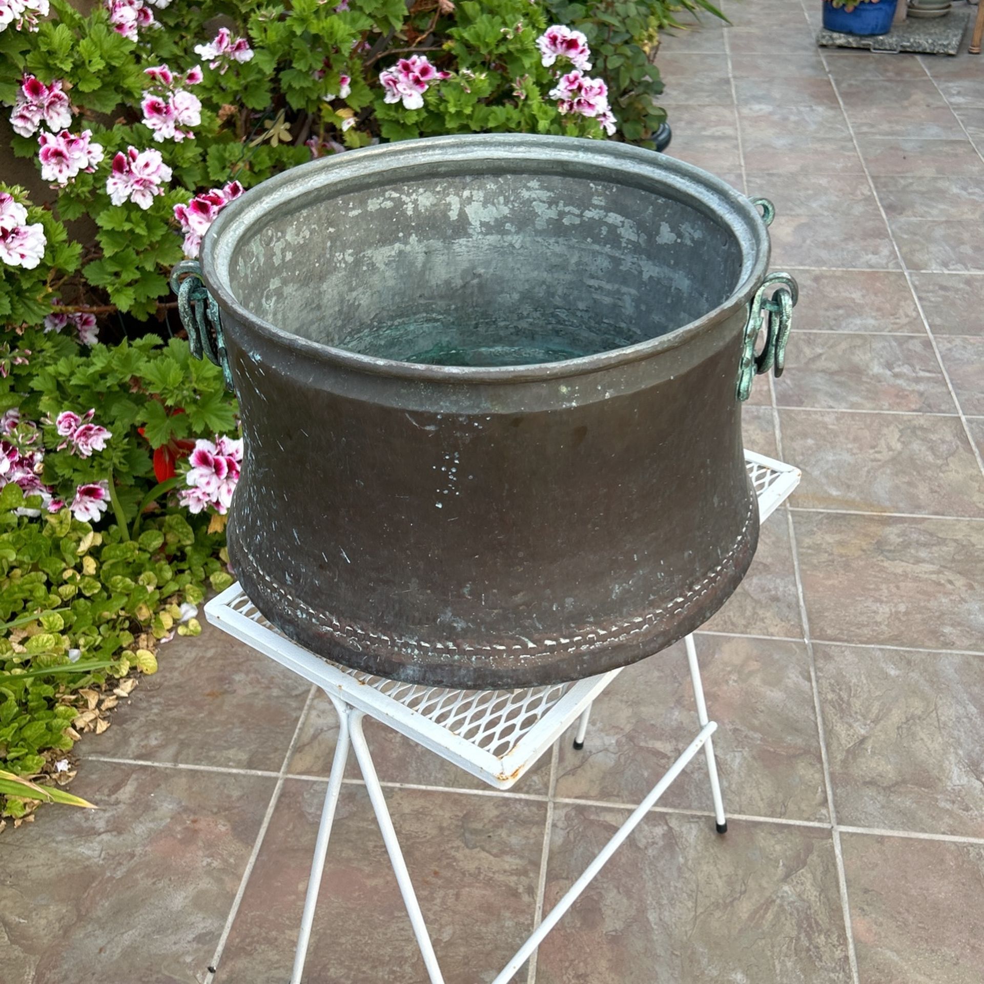 Vintage Turkish Cauldron, Copper Tin Line Handed