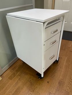 Expandable White Desk with 3 Drawer Storage on Wheels