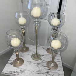 Set of 5 Glass & Gold Candle Holders – Elegant Home Décor