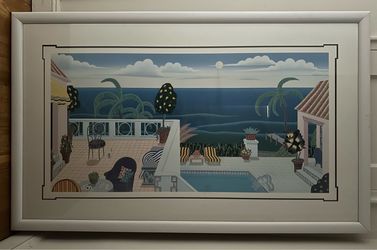 Large Framed Art Print Pool Terrace Scene