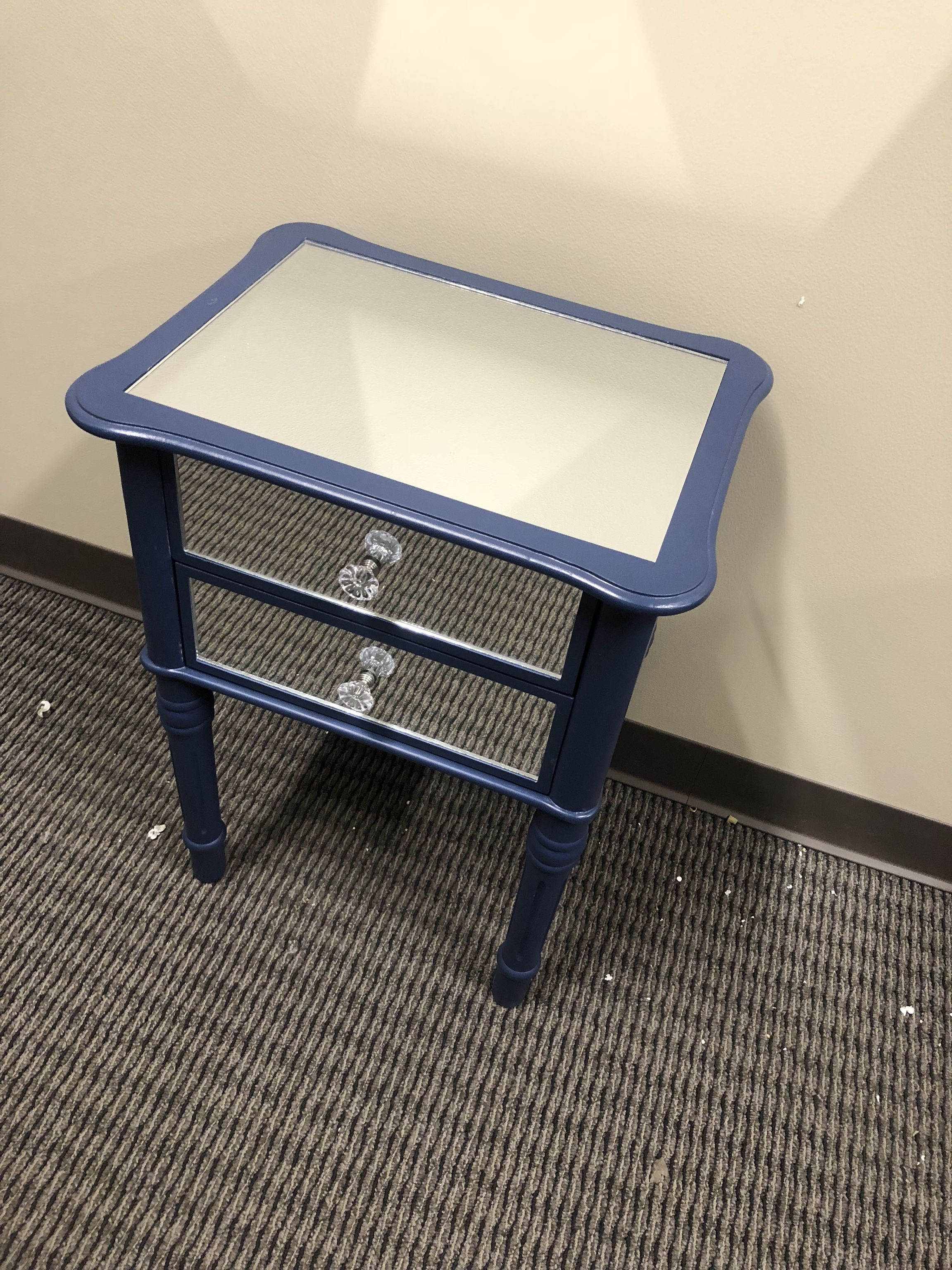 Brand New Blue High Quality Wooden and Mirrored 2 drawers End Table/Nightstand