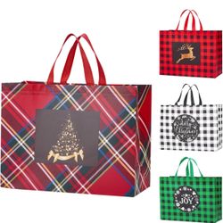 12PCS Extra Large Christmas Gift Bags, 16.9"×12.6"×7.1”, Reusable Christmas Tote Bags with Handle