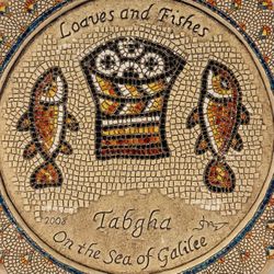 Fine Art 2008 Vintage Loaves and & Fishes Mosaic Wall Plate TABGHA Original HOLY LAND Limestone Pottery Ornamental Hang Hanging Studio Collectible HIL