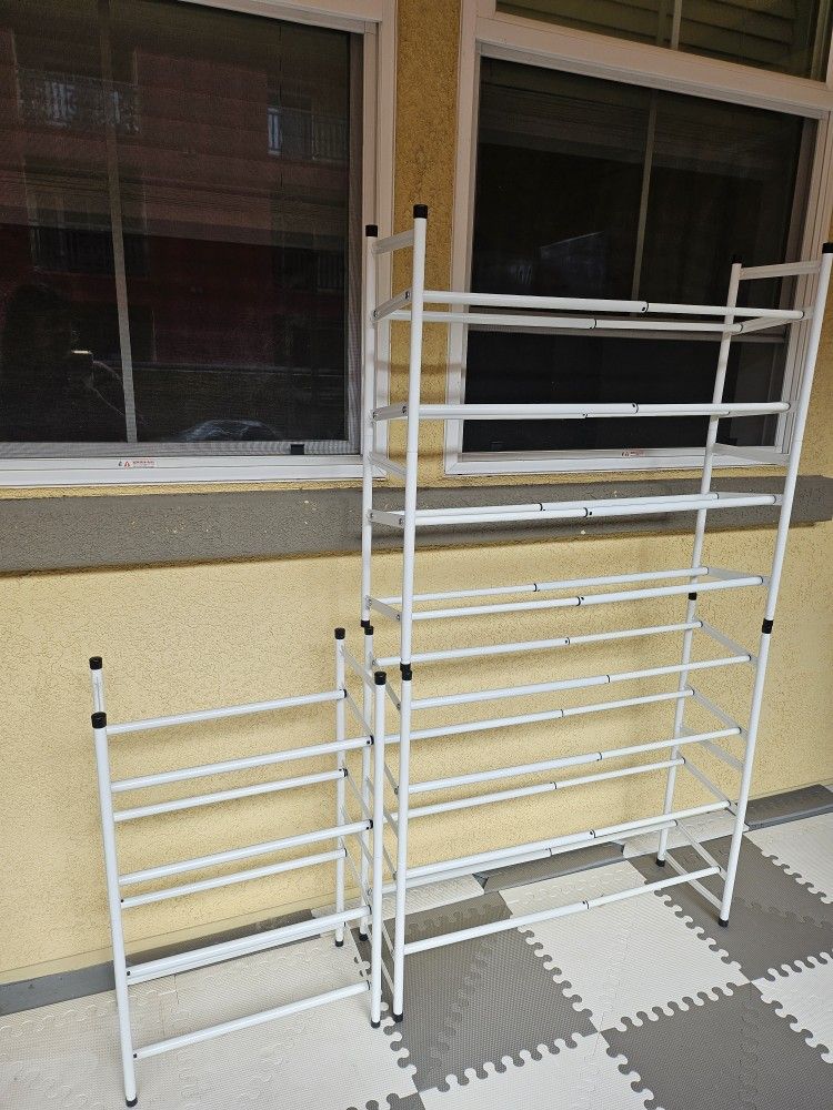 Set of 3 adjustable white shoe racks