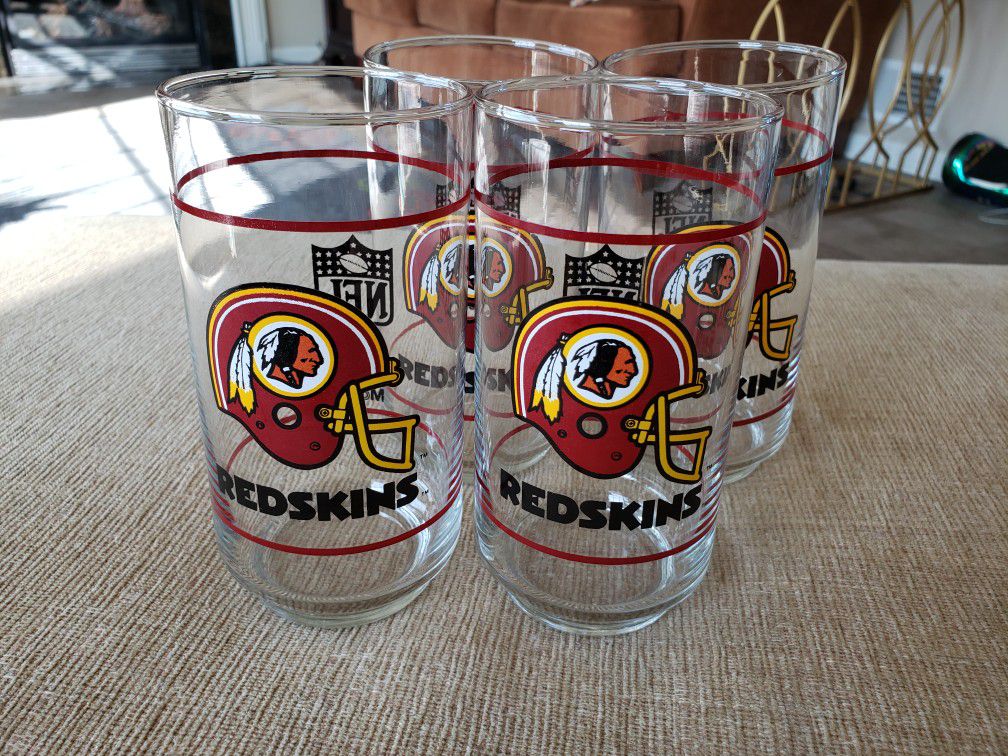 Vintage four (4) Washington Redskins NFL Mobil 16 oz Drinking Glass