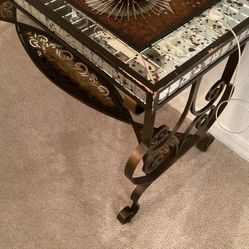 Entry Table  Mirrored Edges , scrolled. , Burnished Gold Metal Frame 